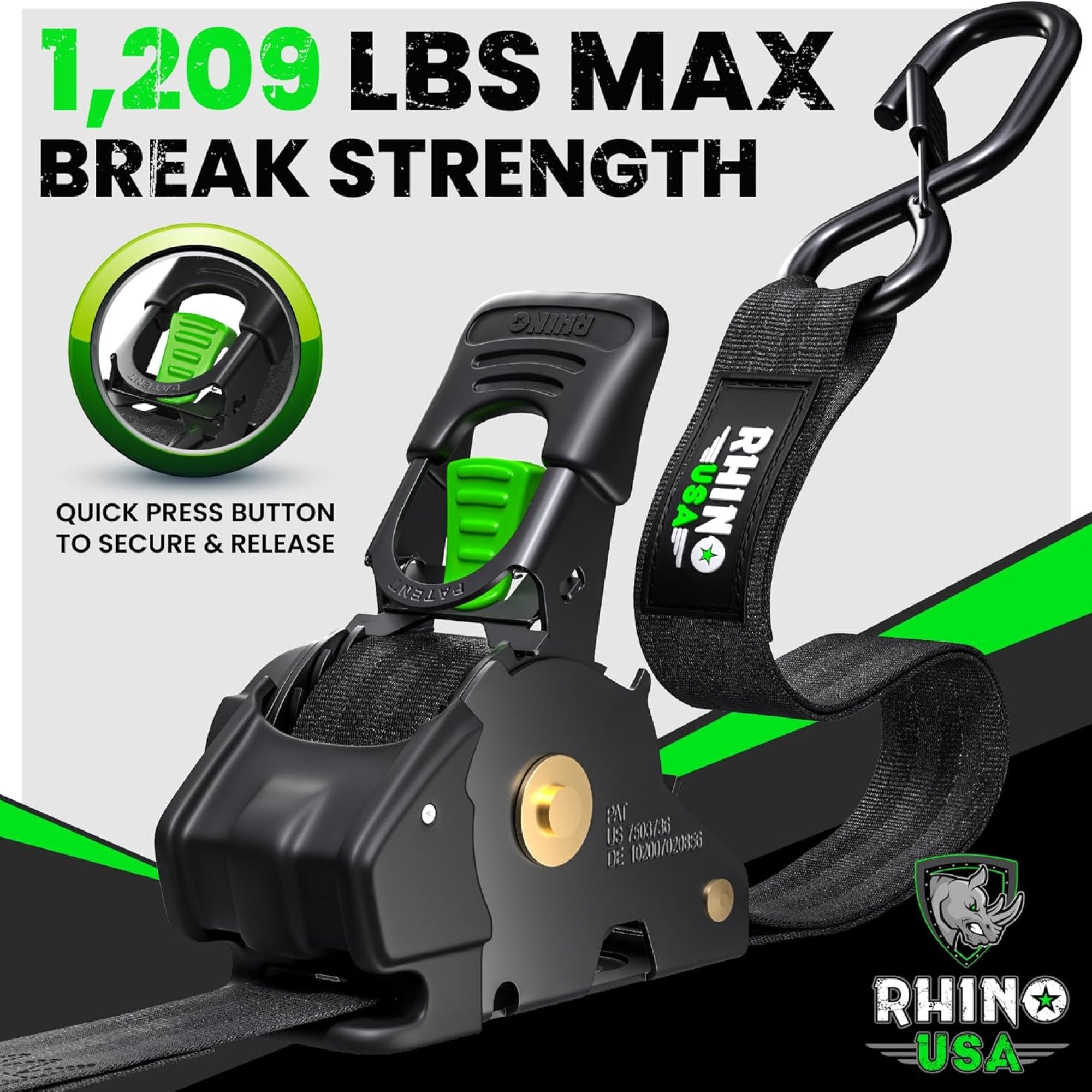 Retractable Ratchet Straps (4-Pack) - 1 Inch x 10 Feet (1,209lb Break Strength) - Auto Self Retracting Tie Down Straps for Truck, Cargo Trailer, Motorcycle, ATV, UTV