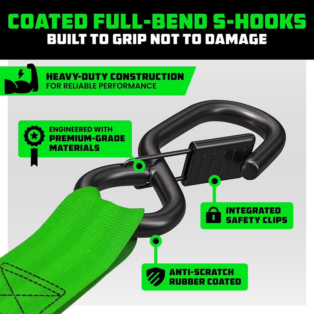 Retractable Ratchet Straps (4-Pack) - 1 Inch x 10 Feet (1,209lb Break Strength) - Auto Self Retracting Tie Down Straps for Truck, Cargo Trailer, Motorcycle, ATV, UTV