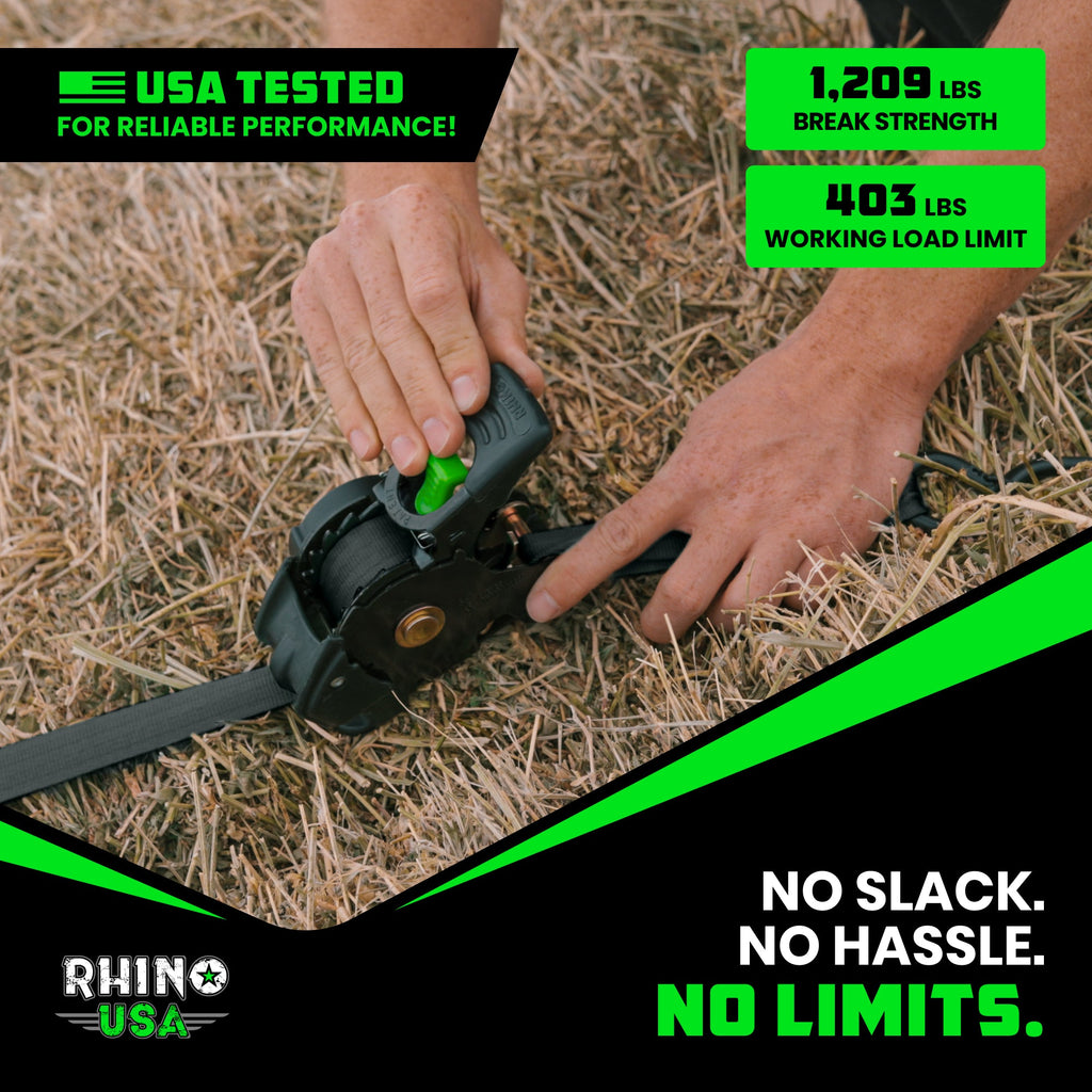 Retractable Ratchet Straps (4-Pack) - 1 Inch x 10 Feet (1,209lb Break Strength) - Auto Self Retracting Tie Down Straps for Truck, Cargo Trailer, Motorcycle, ATV, UTV