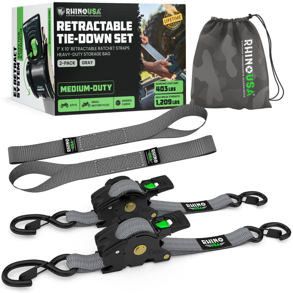 Retractable Ratchet Straps (4-Pack) - 1 Inch x 10 Feet (1,209lb Break Strength) - Auto Self Retracting Tie Down Straps for Truck, Cargo Trailer, Motorcycle, ATV, UTV