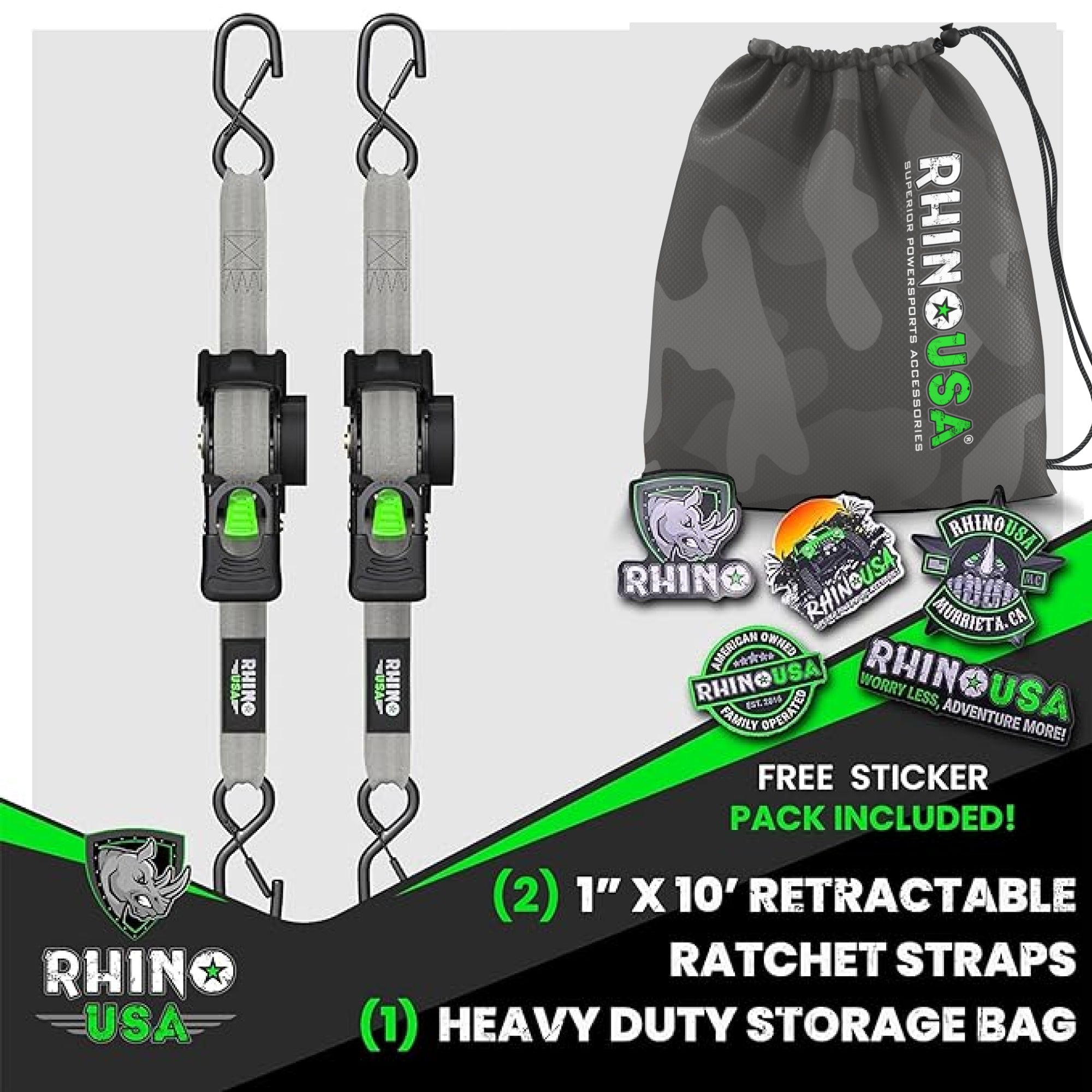 Retractable Ratchet Straps (4-Pack) - 1 Inch x 10 Feet (1,209lb Break Strength) - Auto Self Retracting Tie Down Straps for Truck, Cargo Trailer, Motorcycle, ATV, UTV