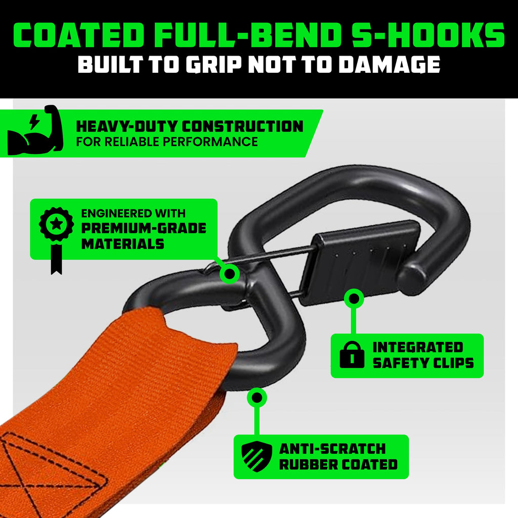 Retractable Ratchet Straps (4-Pack) - 1 Inch x 10 Feet (1,209lb Break Strength) - Auto Self Retracting Tie Down Straps for Truck, Cargo Trailer, Motorcycle, ATV, UTV