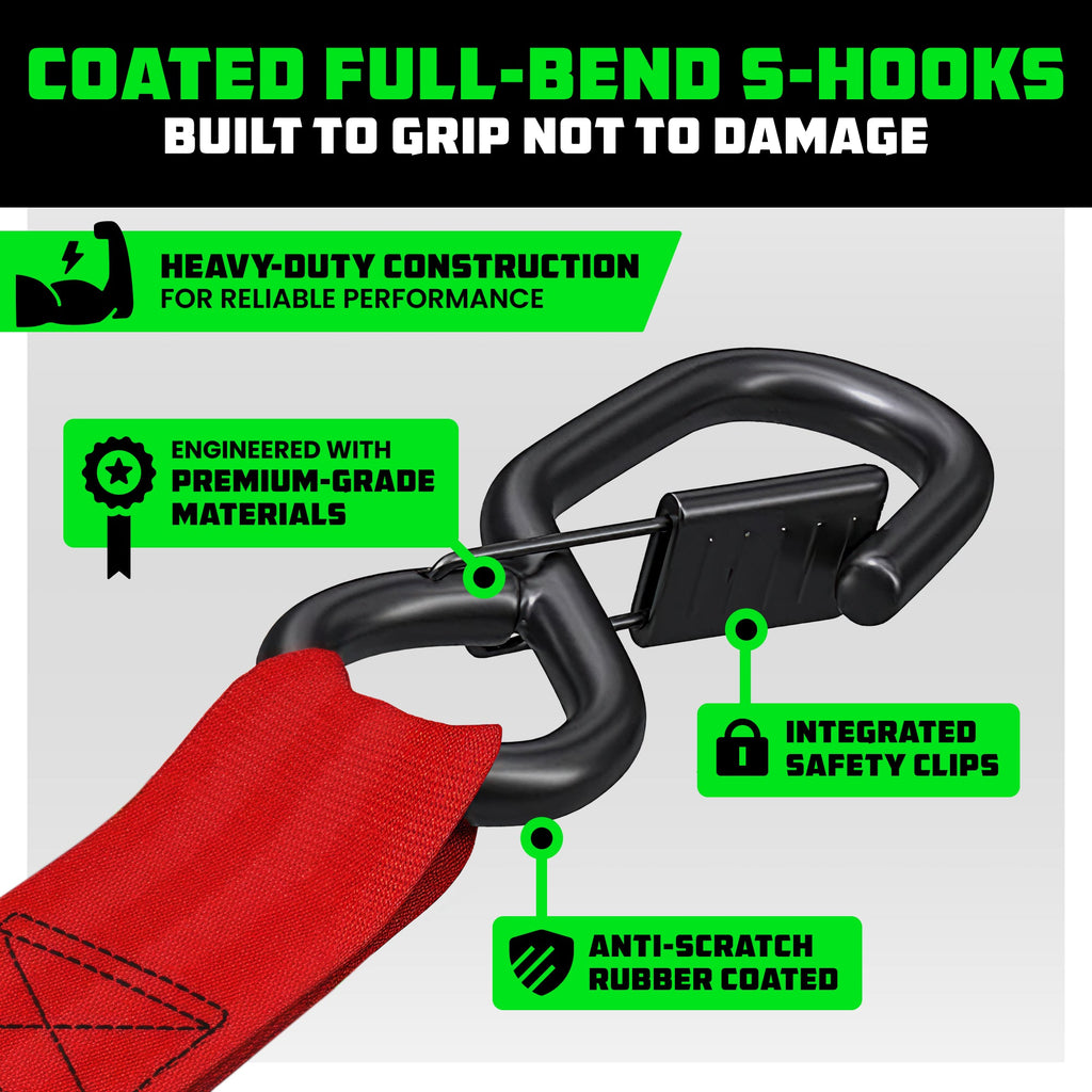 Retractable Ratchet Straps (4-Pack) - 1 Inch x 10 Feet (1,209lb Break Strength) - Auto Self Retracting Tie Down Straps for Truck, Cargo Trailer, Motorcycle, ATV, UTV