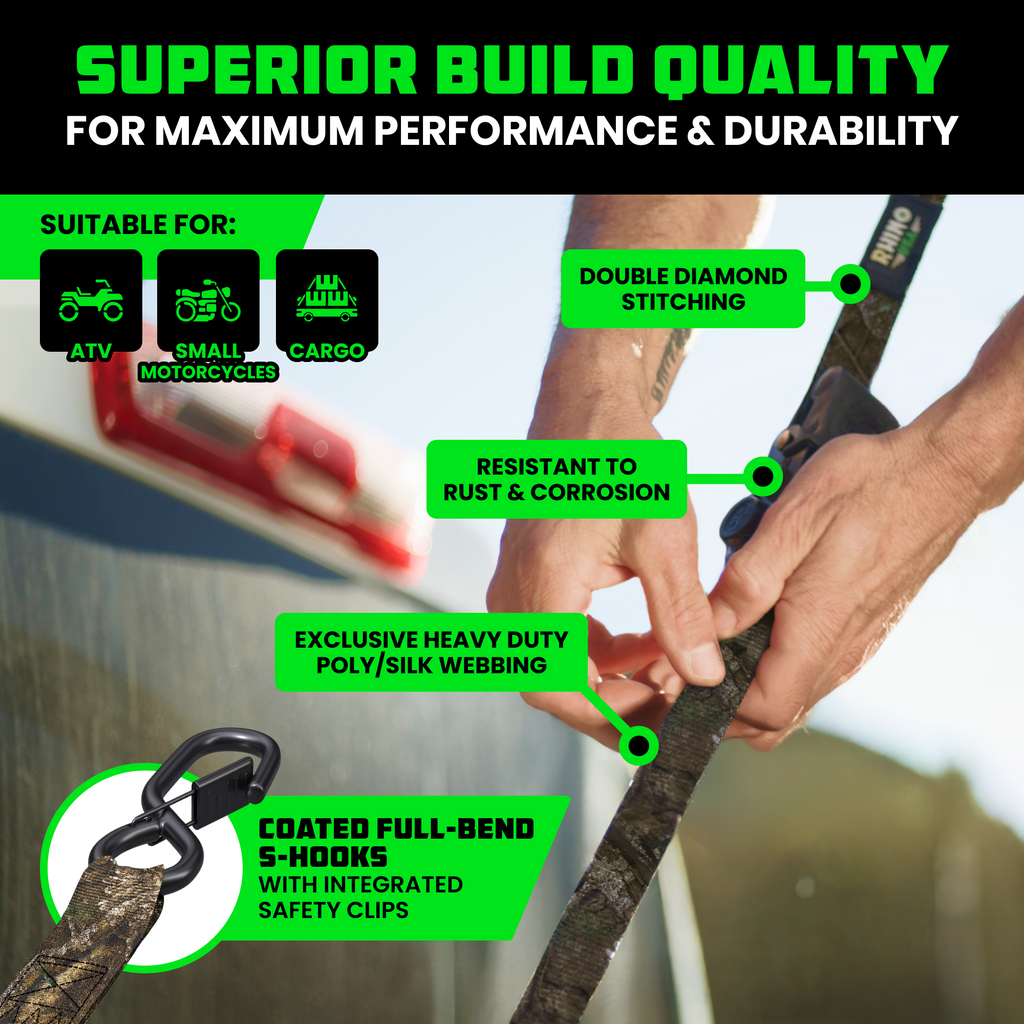 Retractable Ratchet Straps (4-Pack) - 1 Inch x 10 Feet (1,209lb Break Strength) - Auto Self Retracting Tie Down Straps for Truck, Cargo Trailer, Motorcycle, ATV, UTV