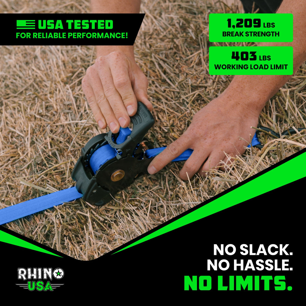 Retractable Ratchet Straps (4-Pack) - 1 Inch x 10 Feet (1,209lb Break Strength) - Auto Self Retracting Tie Down Straps for Truck, Cargo Trailer, Motorcycle, ATV, UTV