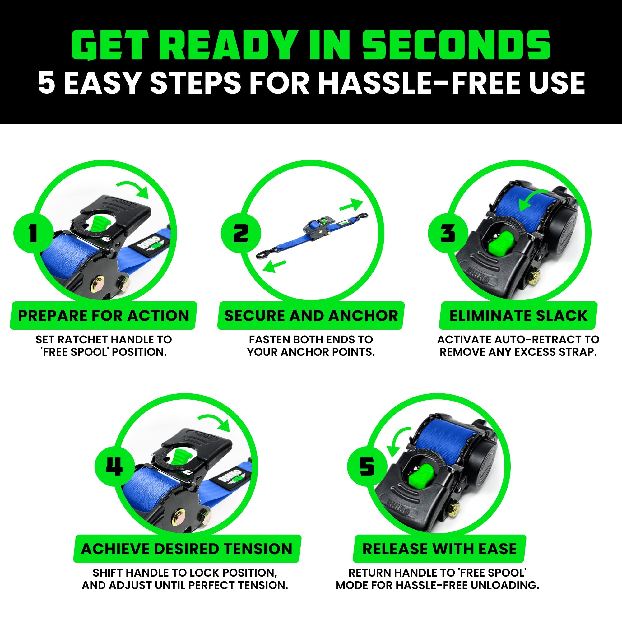 Retractable Ratchet Straps (4-Pack) - 1 Inch x 10 Feet (1,209lb Break Strength) - Auto Self Retracting Tie Down Straps for Truck, Cargo Trailer, Motorcycle, ATV, UTV