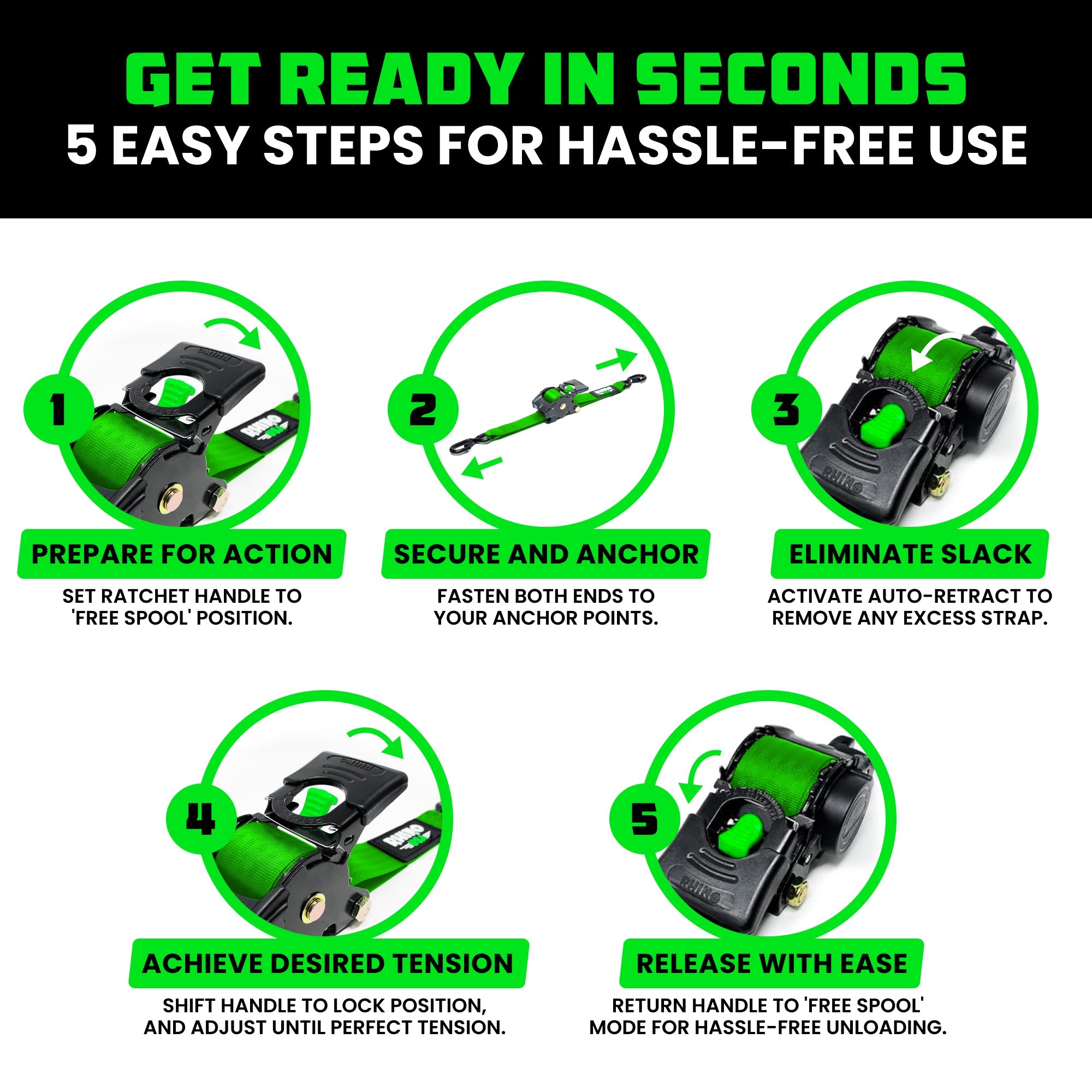 Retractable Ratchet Straps (4-Pack) - 1 Inch x 10 Feet (1,209lb Break Strength) - Auto Self Retracting Tie Down Straps for Truck, Cargo Trailer, Motorcycle, ATV, UTV