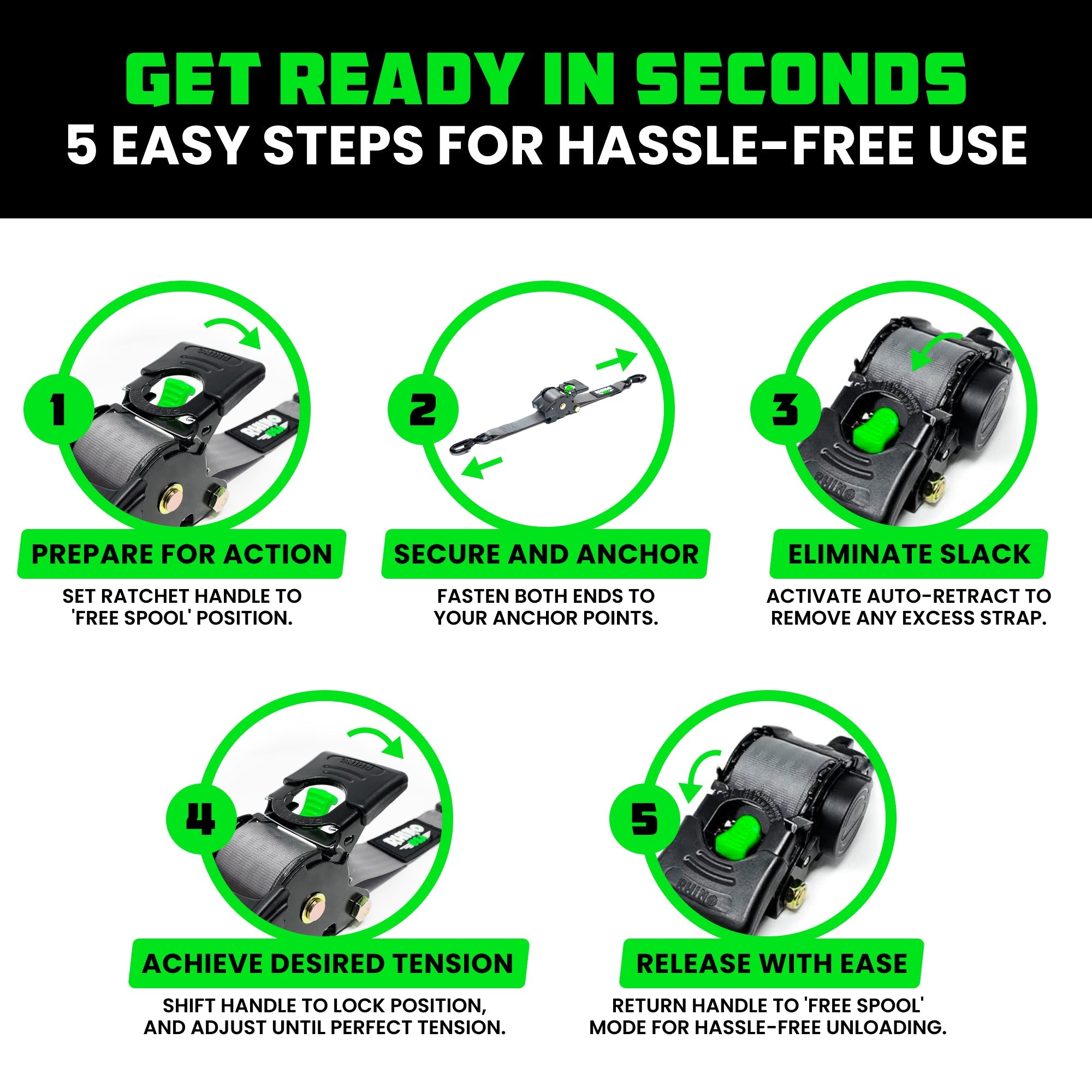 Retractable Ratchet Straps (4-Pack) - 1 Inch x 10 Feet (1,209lb Break Strength) - Auto Self Retracting Tie Down Straps for Truck, Cargo Trailer, Motorcycle, ATV, UTV