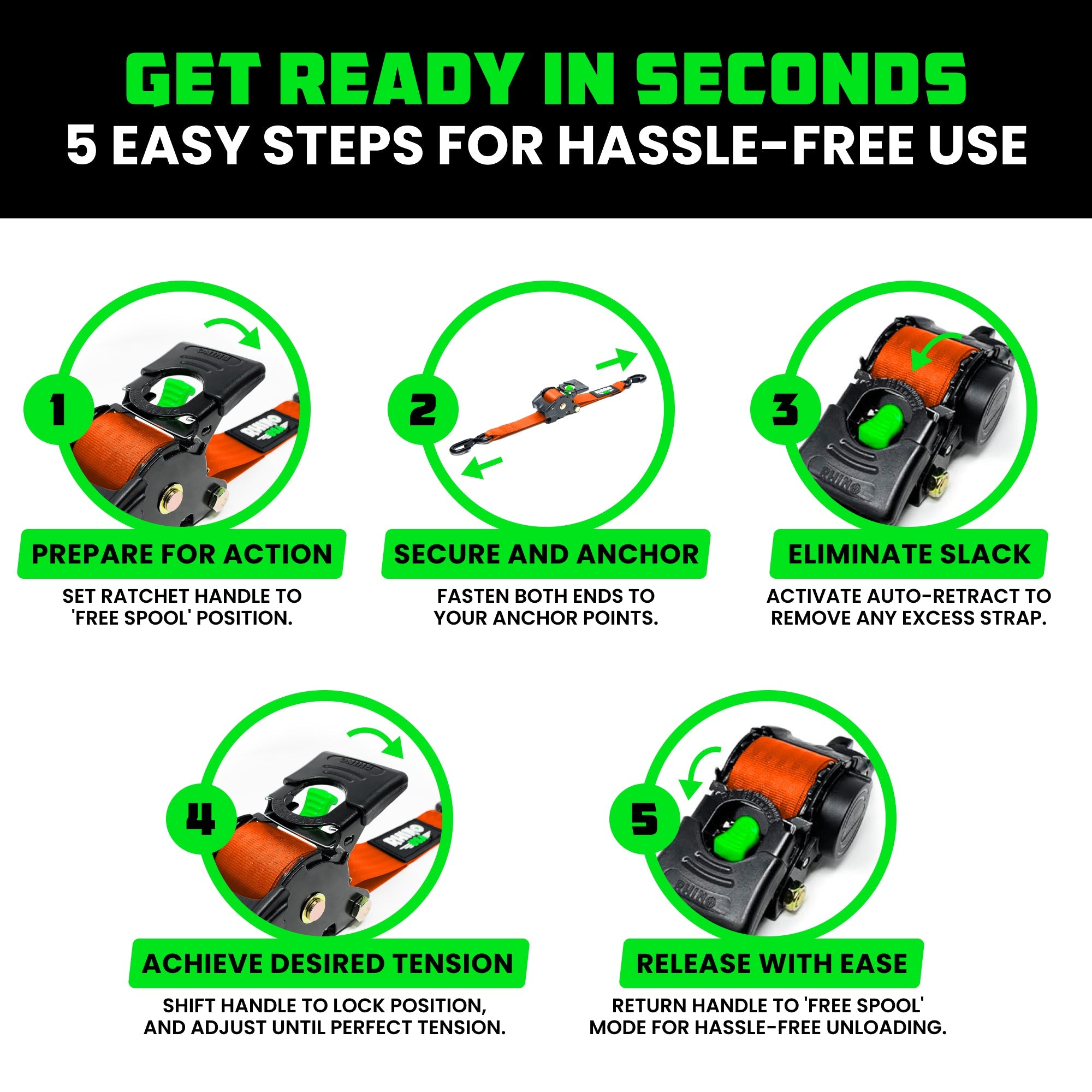 Retractable Ratchet Straps (4-Pack) - 1 Inch x 10 Feet (1,209lb Break Strength) - Auto Self Retracting Tie Down Straps for Truck, Cargo Trailer, Motorcycle, ATV, UTV