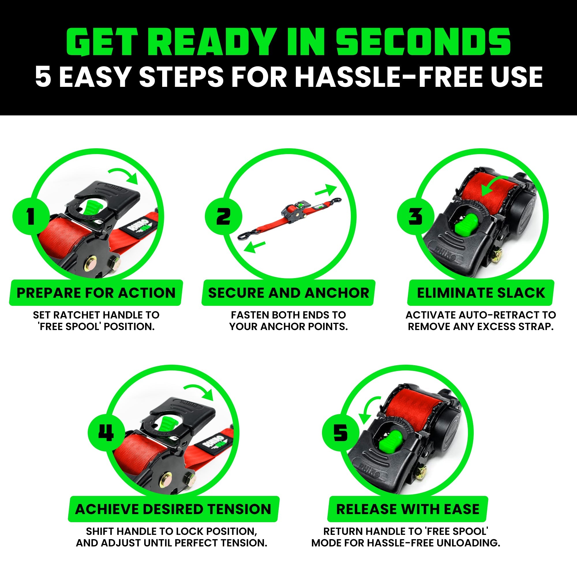 Retractable Ratchet Straps (4-Pack) - 1 Inch x 10 Feet (1,209lb Break Strength) - Auto Self Retracting Tie Down Straps for Truck, Cargo Trailer, Motorcycle, ATV, UTV