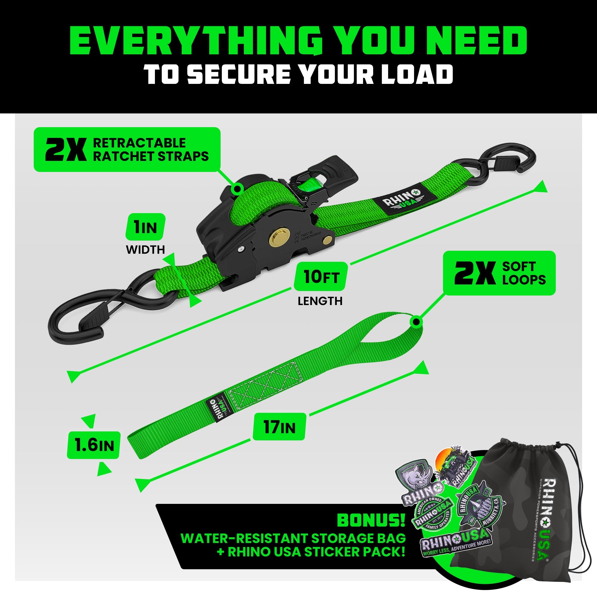 Retractable Ratchet Straps (4-Pack) - 1 Inch x 10 Feet (1,209lb Break Strength) - Auto Self Retracting Tie Down Straps for Truck, Cargo Trailer, Motorcycle, ATV, UTV